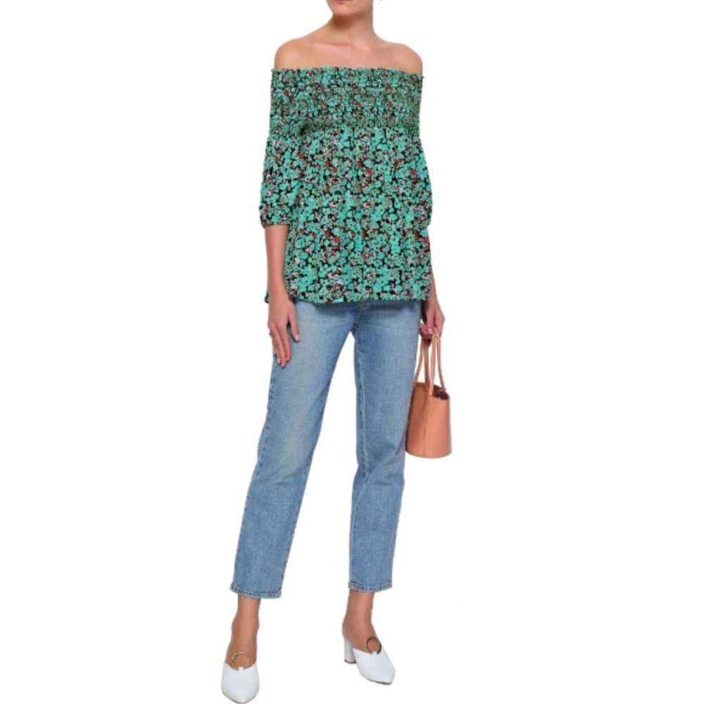 MAJE 'Lafine' Off-the-Shoulder Floral Smocked Top